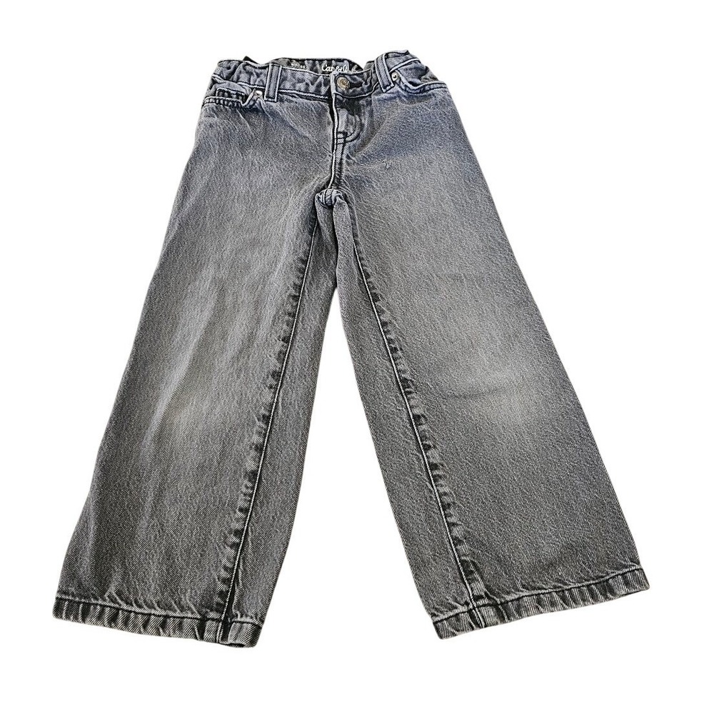 Cat & Jack Kids Wide Leg Jeans Washed Black Gray Denim Size 5 Adjustable Waist